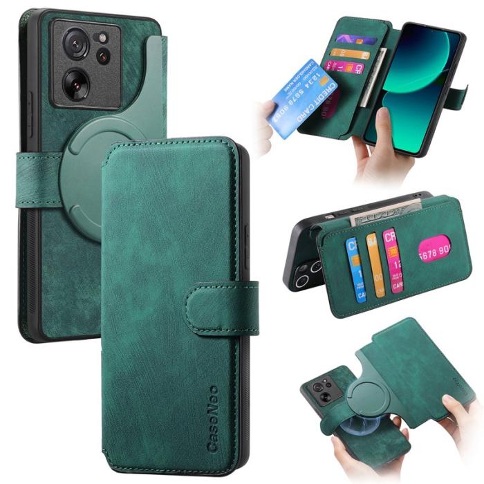 CASENEO - CASENEO Xiaomi 13T Plånboksfodral - Avtagbart Plånboksfodral Konstläder - Grön