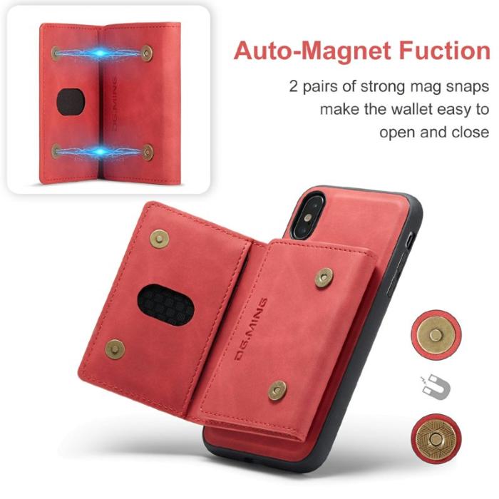 DG.MING - DG.MING M2 Series Magnetiskt Plånboksfodral Konstläder Röd för iPhone X/XS