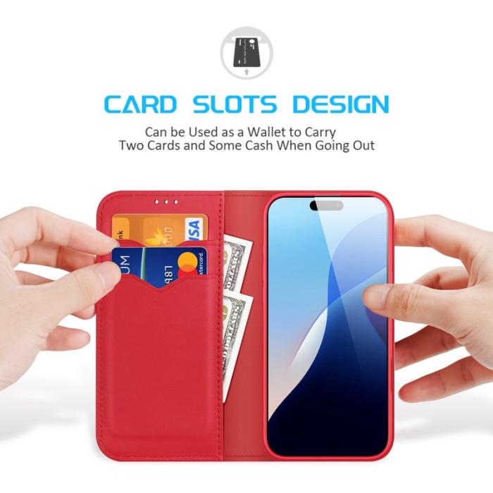 Dux Ducis - DUX DUCIS Hivo Series iPhone 16 Pro Plånboksfodral Äkta läder - Röd