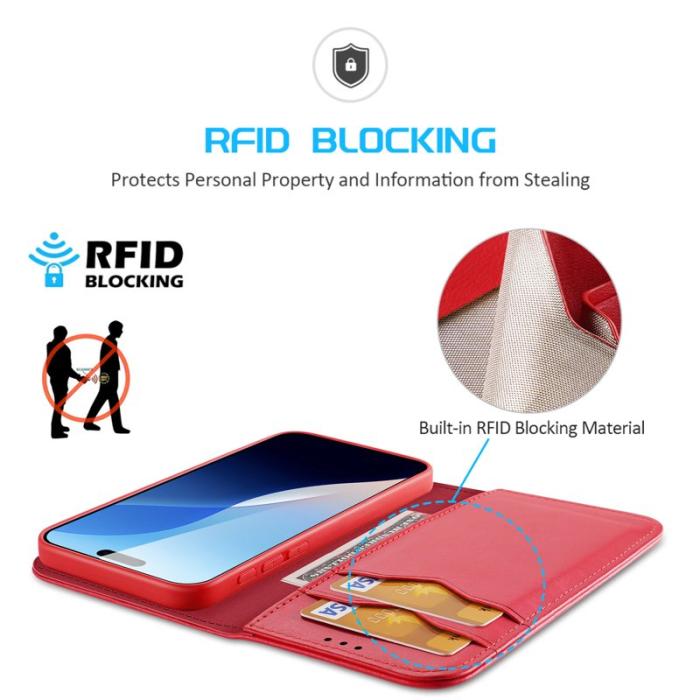 Dux Ducis - DUX DUCIS Hivo Series iPhone 16 Pro Plånboksfodral Äkta läder - Röd
