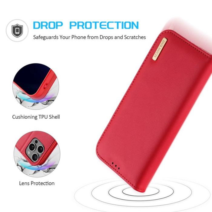 Dux Ducis - DUX DUCIS Hivo Series iPhone 16 Pro Plånboksfodral Äkta läder - Röd
