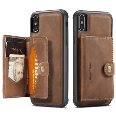 JEEHOOD - JEEHOOD iPhone XS/X Pl&aring;nboksfodral Konstl&auml;der TPU Avtagbart St&auml;ll - Brun