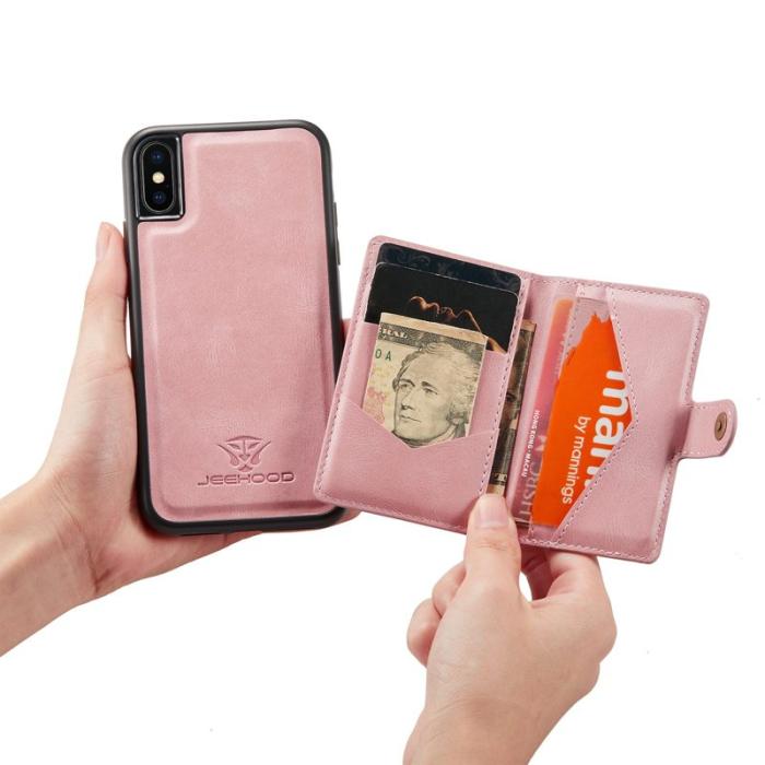 JEEHOOD - JEEHOOD iPhone XS/X Plånboksfodral Konstläder TPU med ställ - Roséguld