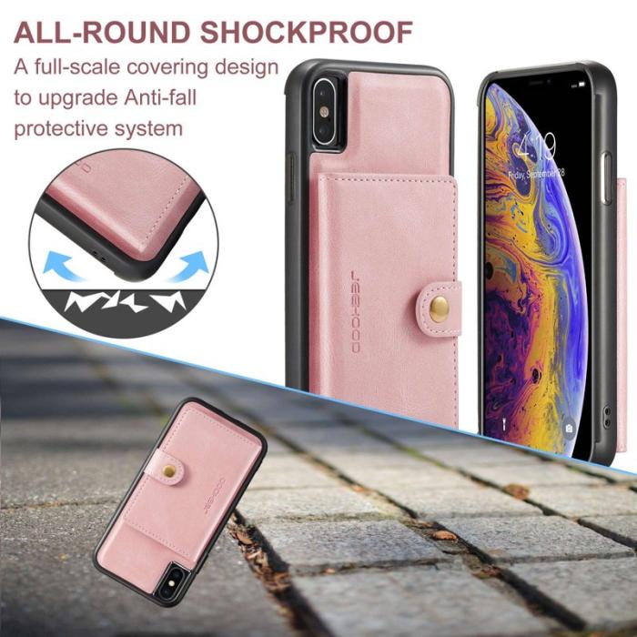 JEEHOOD - JEEHOOD iPhone XS/X Plånboksfodral Konstläder TPU med ställ - Roséguld