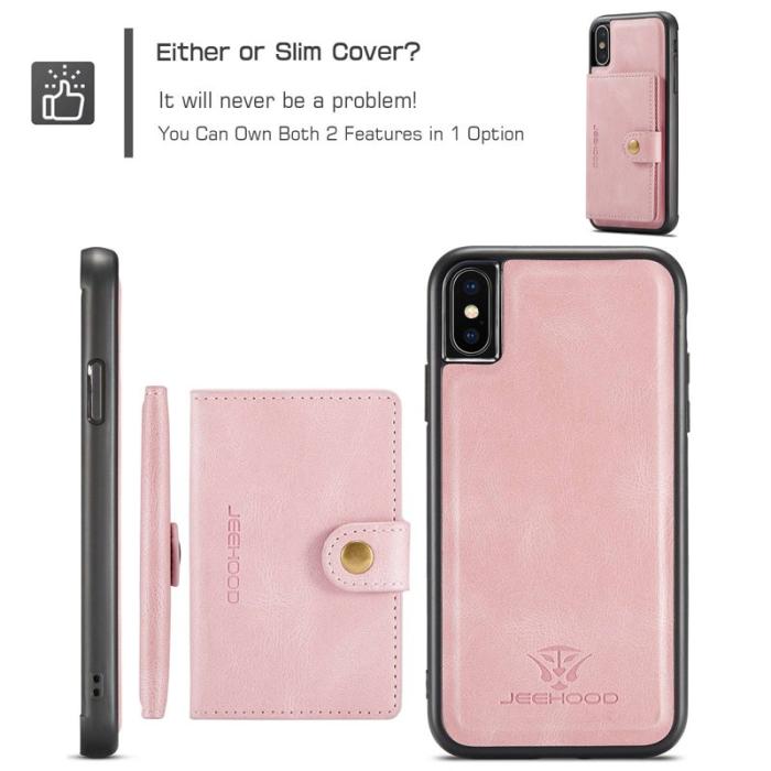 JEEHOOD - JEEHOOD iPhone XS/X Plånboksfodral Konstläder TPU med ställ - Roséguld