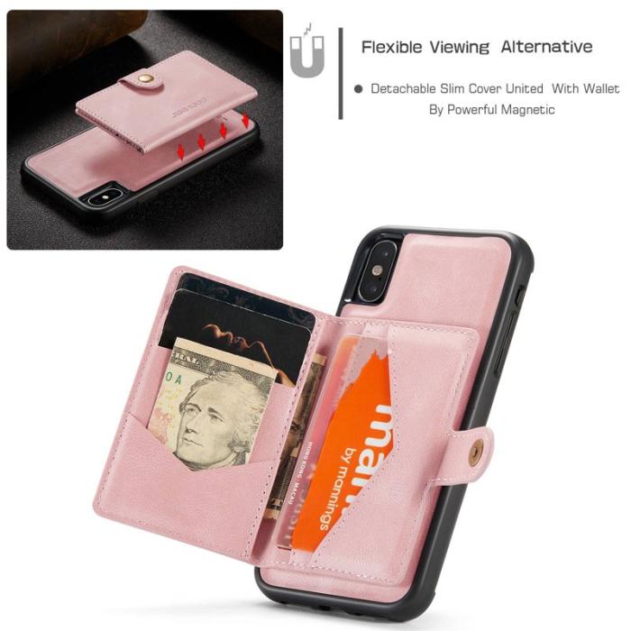 JEEHOOD - JEEHOOD iPhone XS/X Plånboksfodral Konstläder TPU med ställ - Roséguld