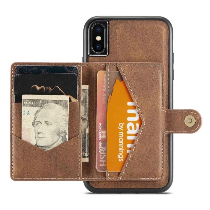 JEEHOOD - JEEHOOD iPhone XS/X Plånboksfodral Konstläder TPU Avtagbart Ställ - Brun