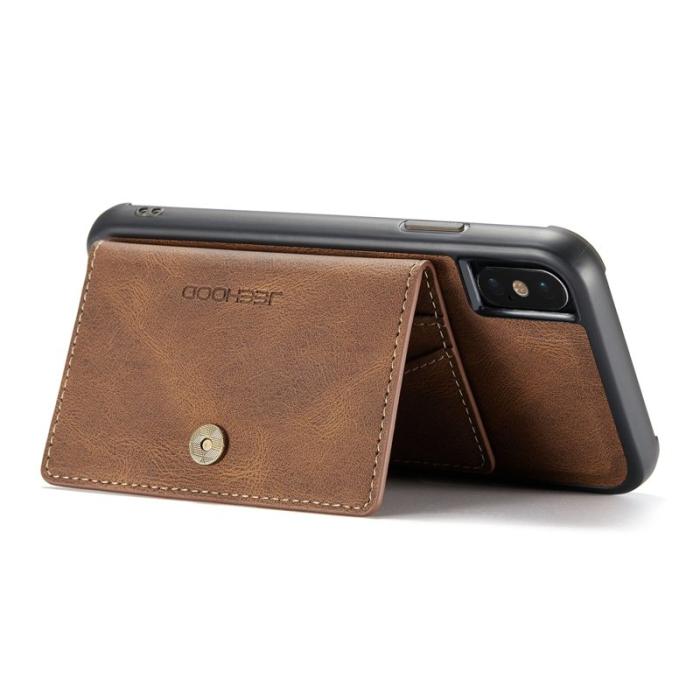 JEEHOOD - JEEHOOD iPhone XS/X Plånboksfodral Konstläder TPU Avtagbart Ställ - Brun