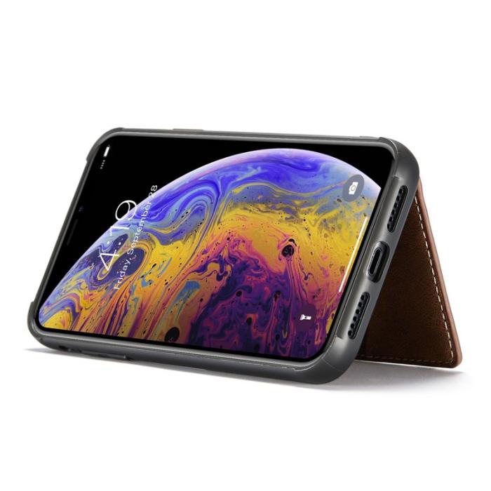 JEEHOOD - JEEHOOD iPhone XS/X Plånboksfodral Konstläder TPU Avtagbart Ställ - Brun
