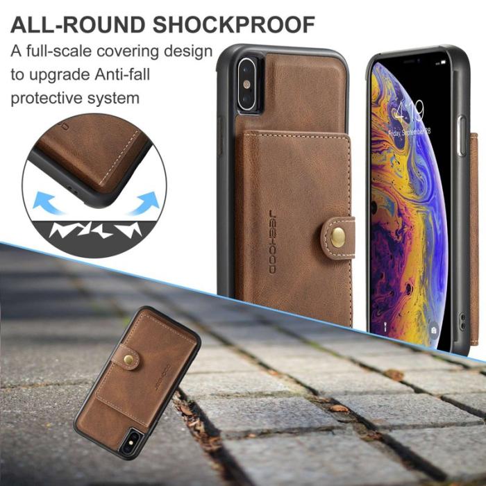 JEEHOOD - JEEHOOD iPhone XS/X Plånboksfodral Konstläder TPU Avtagbart Ställ - Brun