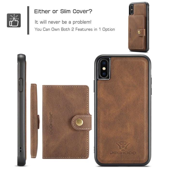 JEEHOOD - JEEHOOD iPhone XS/X Plånboksfodral Konstläder TPU Avtagbart Ställ - Brun