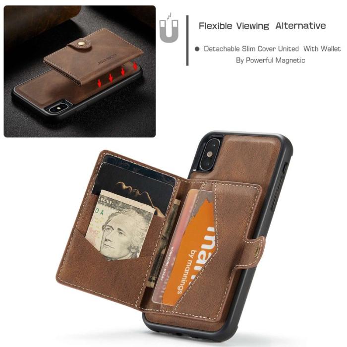 JEEHOOD - JEEHOOD iPhone XS/X Plånboksfodral Konstläder TPU Avtagbart Ställ - Brun