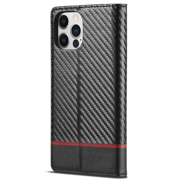 LC.imeeke - LC.IMEEKE iPhone 12 Pro Max Plånboksfodral i Konstläder - Röd rand