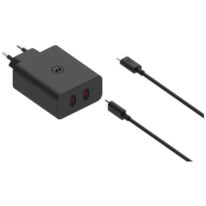 Motorola - Motorola Snabbladdare 125W 2xUSB-C med 1m Kabel TurboPower - Svart