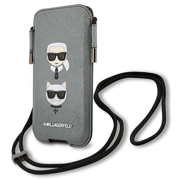 Karl Lagerfeld Saffiano Ikonik Karl&Choupette Head 6.1"""" Halsbandsfodral - Grå | 2353 | AlltMobil