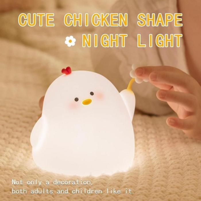 OEM - LED Nattlampa Tryck Chicken Art Deco - Vit