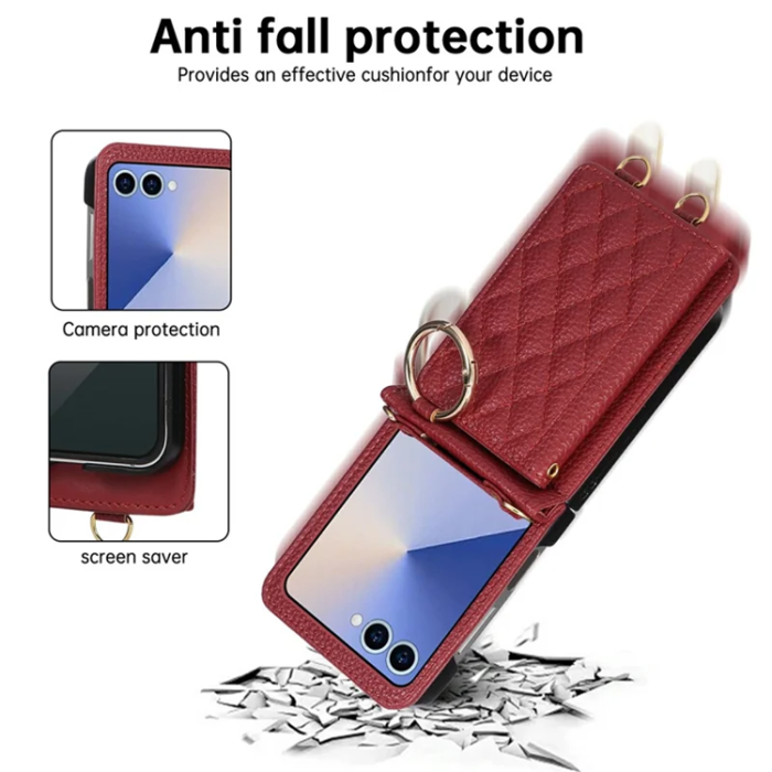 A-One Brand - Galaxy Z Flip 7 5G Mobilskal Korthållare Kickstand Rhombus - Röd