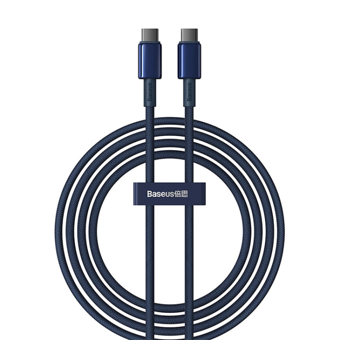 BASEUS - Baseus USB-C till USB-C kabel 100W 1m Tungsten Gold - Marinblå