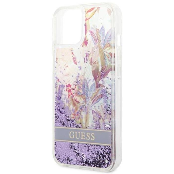 Guess - GUESS iPhone 14 Skal Flower Liquid Glitter - Lila
