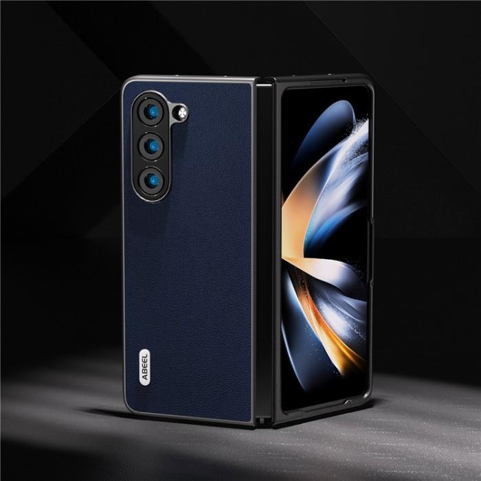ABEEL - ABEEL Galaxy Z Fold 5 Mobilskal Äkta Cow Läder - Blå