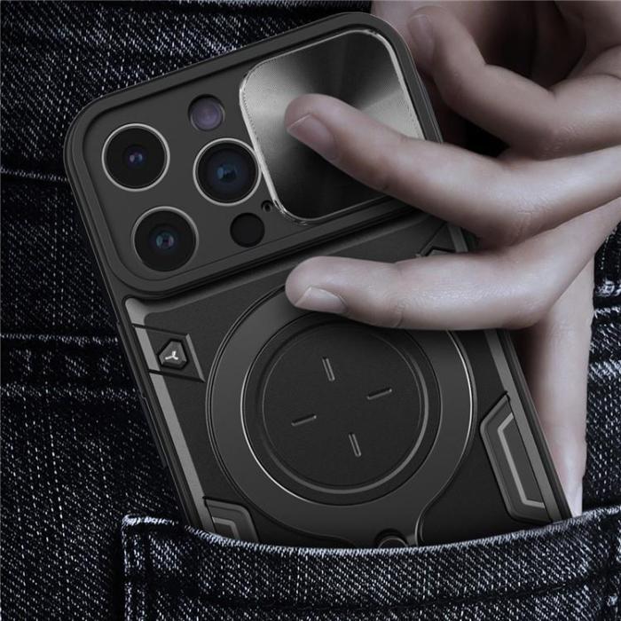 OEM - iPhone 15 Pro Mobilskal Magsafe Ringhållare Slide Kamera - Svart