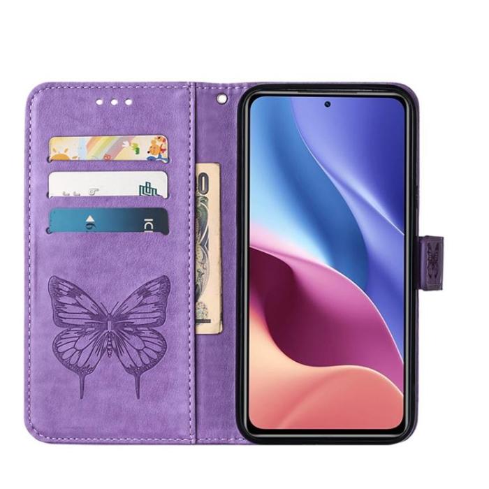 OEM - Butterfly Flower Imprinted Plånboksfodral Xiaomi 12 Pro - Lila