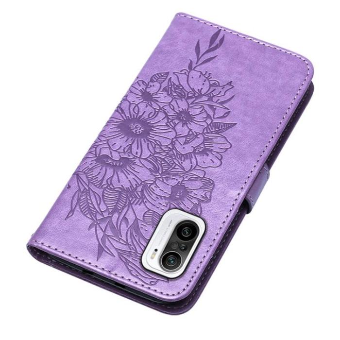 OEM - Butterfly Flower Imprinted Plånboksfodral Xiaomi 12 Pro - Lila