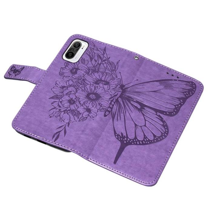 OEM - Butterfly Flower Imprinted Plånboksfodral Xiaomi 12 Pro - Lila