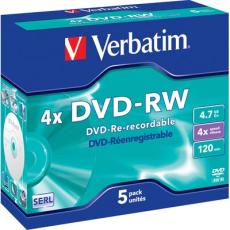 UTGATT5 - Verbatim DVD-RW, 4x, 4,7GB/120min, 5-pack jewel case, SERL