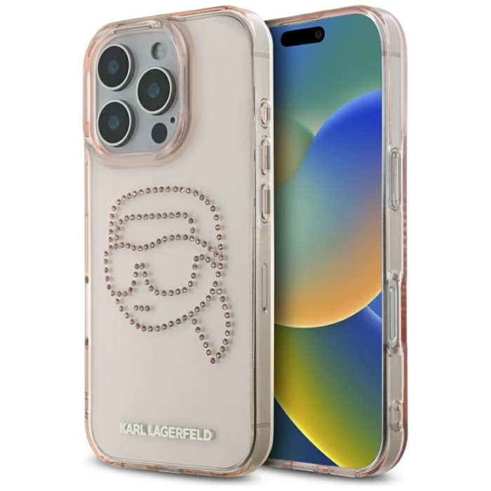 KARL LAGERFELD - Karl Lagerfeld iPhone 16 Pro Max Mobilskal Rhinestones Karl Head - Rosa