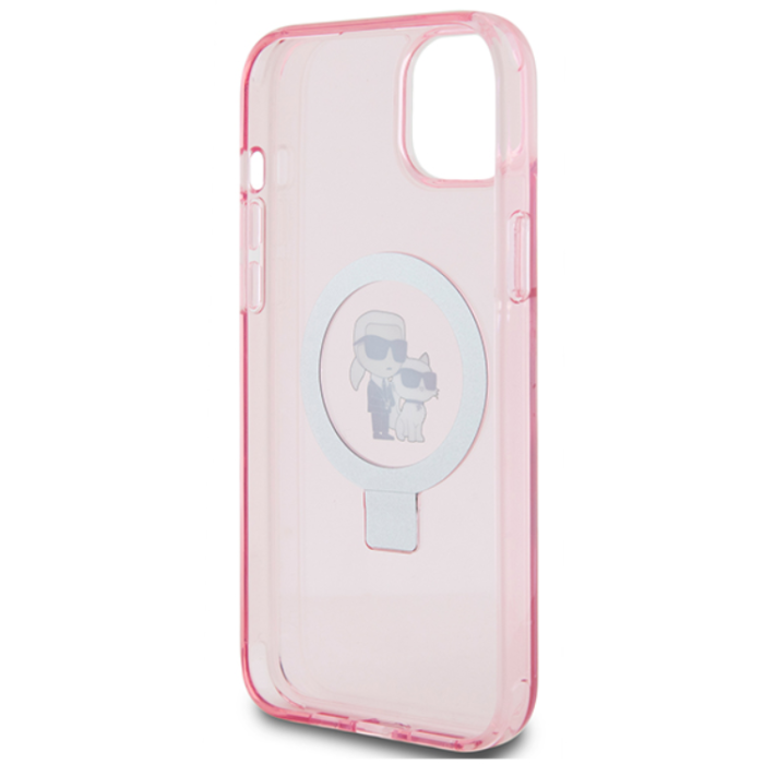 KARL LAGERFELD - KARL LAGERFELD iPhone 15 Plus Mobilskal MagSafe Ringställ - Rosa