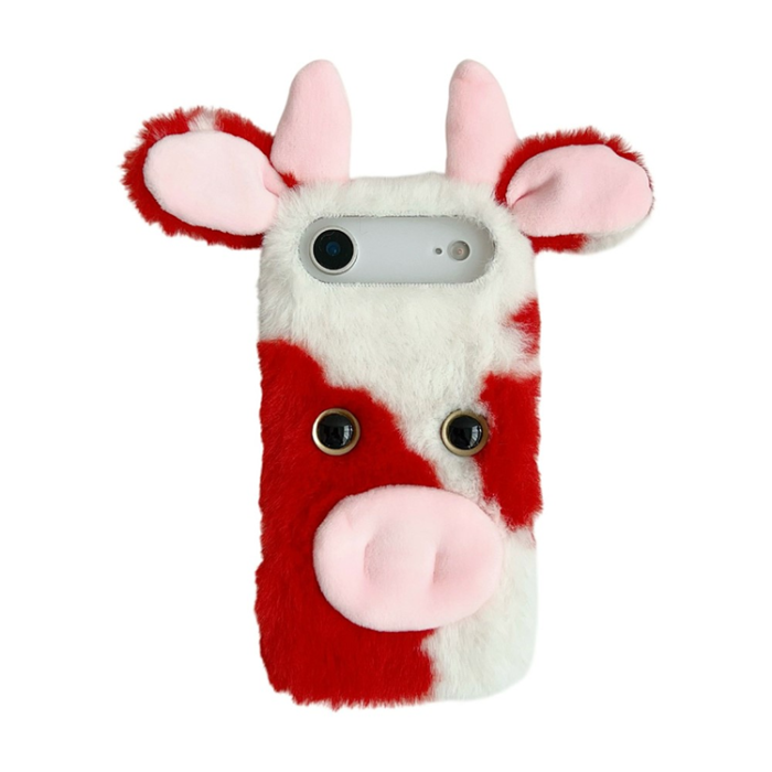 A-One Brand - iPhone Air Mobilskal Fluffy Cute Cow Plush TPU - Röd