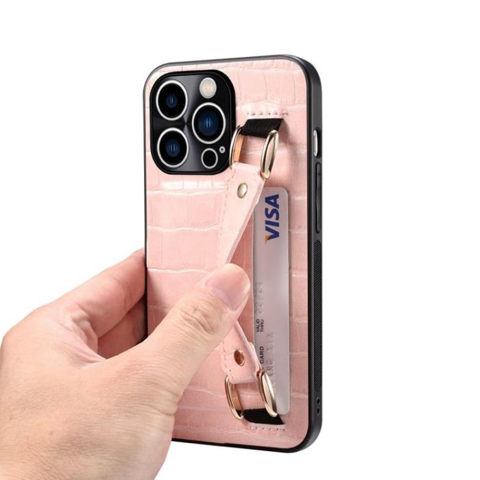 OEM - iPhone 14 Pro Max Skal Korthållare Crocodile - Rosa