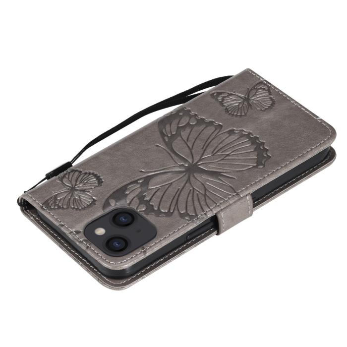 OEM - Fjärilar Plånboksfodral iPhone 13 Mini - Grå
