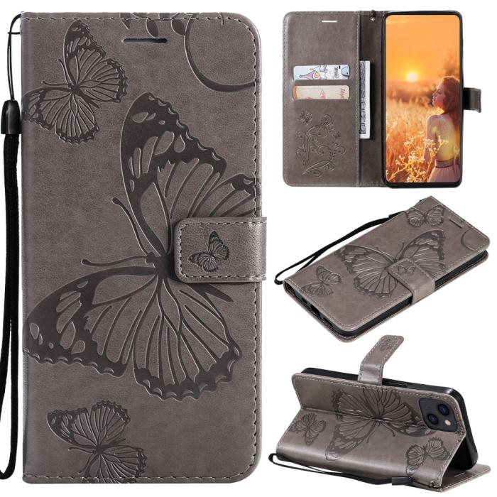 OEM - Fjärilar Plånboksfodral iPhone 13 Mini - Grå
