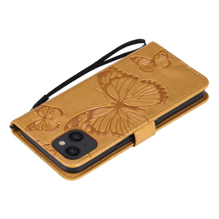 OEM - Fjärilar Plånboksfodral iPhone 13 Mini - Gul