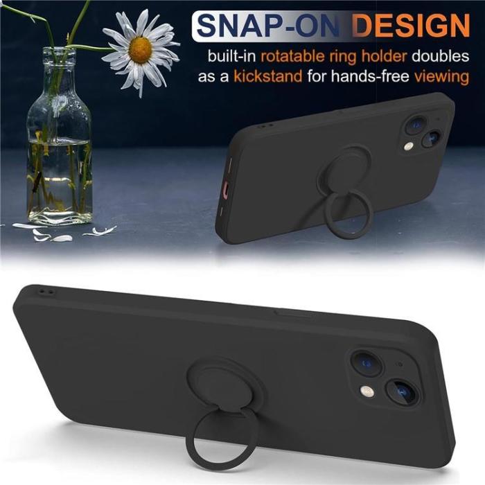 OEM - iPhone 15 Mobilskal Ringhållare Liquid Silikon - Svart