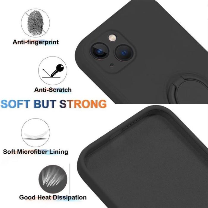 OEM - iPhone 15 Mobilskal Ringhållare Liquid Silikon - Svart