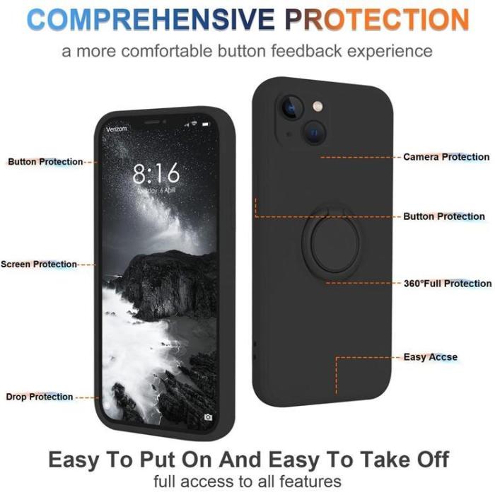 OEM - iPhone 15 Mobilskal Ringhållare Liquid Silikon - Svart