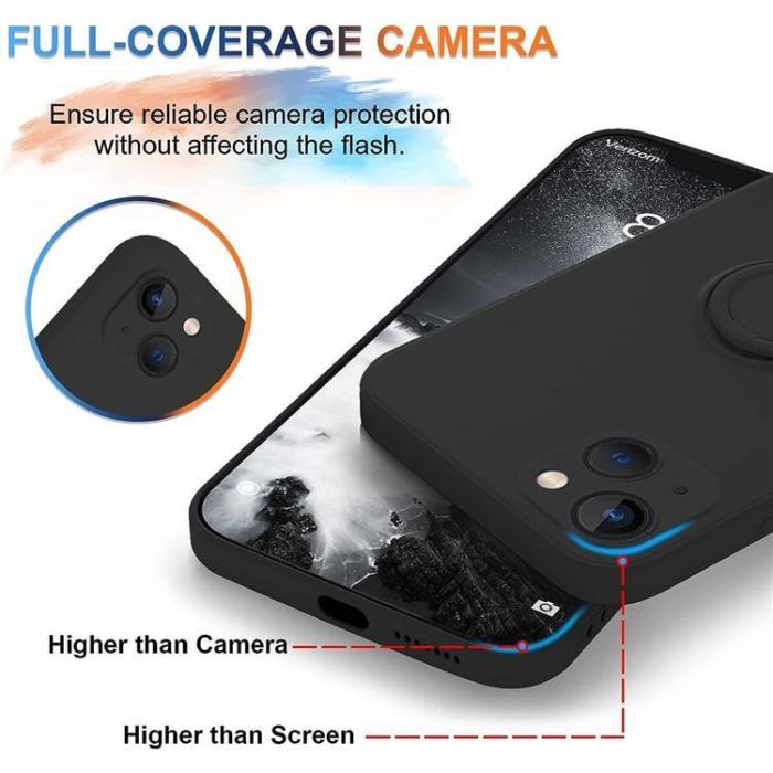 OEM - iPhone 15 Mobilskal Ringhållare Liquid Silikon - Svart