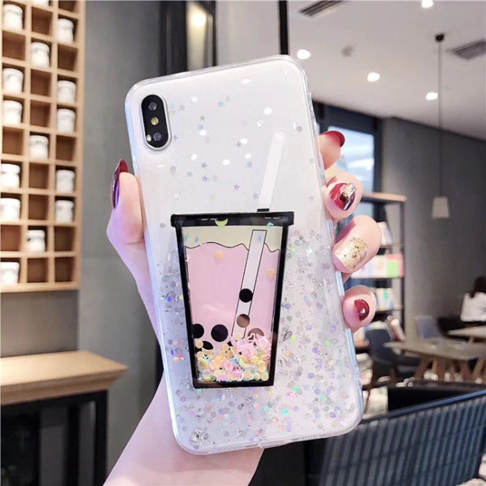 A-One Brand - iPhone 7/8/SE (2020/2022)Mobilskal Boba Milk Tea Sequins - Vit