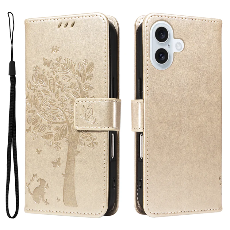 iPhone 17 Konstläder Plånboksfodral Tree Pattern - Guld | 2353 | AlltMobil