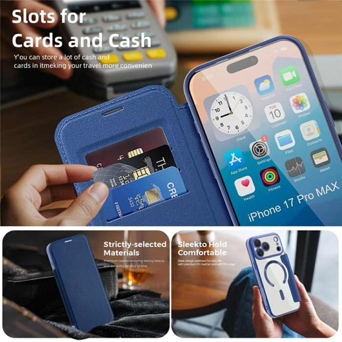 A-One Brand - iPhone 17 Pro Plånboksfodral Magsafe RFID Blocking - Sapphire