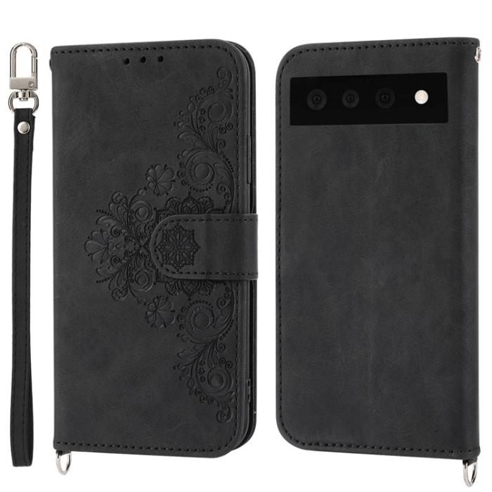 A-One Brand - Google Pixel 7 Pro Plånboksfodral Imprinted Flower - Svart