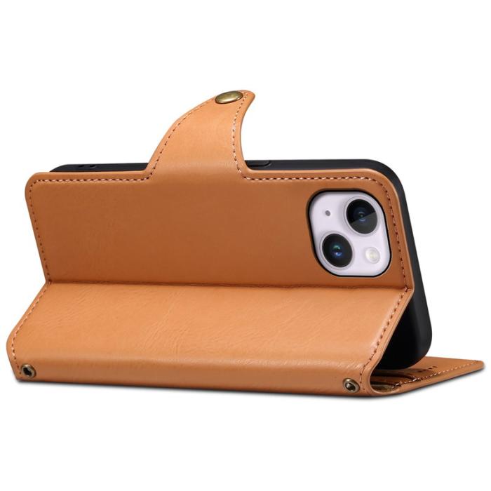 DENIOR - DENIOR iPhone 14 Plus Stöttåligt Plånboksfodral Konstläder Khaki