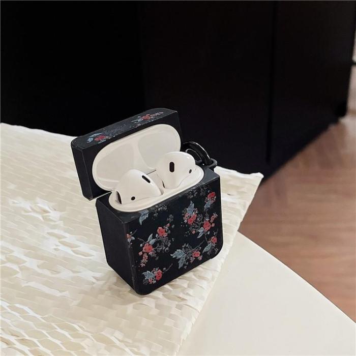 OEM - Airpods 1/2 Skal TPU Floral - Svart/Blå