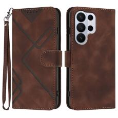 OEM - Samsung Galaxy S26 Ultra Pl&aring;nboksfodral Konstl&auml;der Line Imprinted - Brun