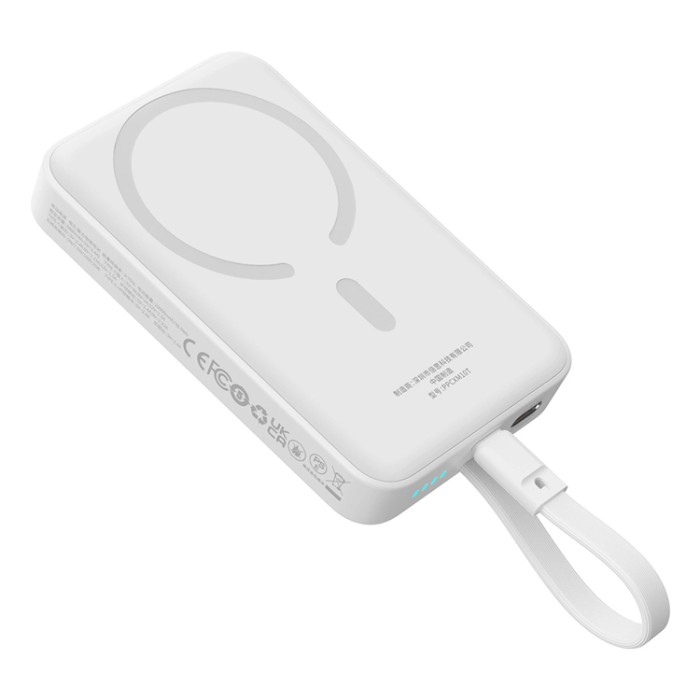 BASEUS - Baseus Magsafe Powerbank 10000mAh 30W Med Built-in USB-C Kabel - Vit