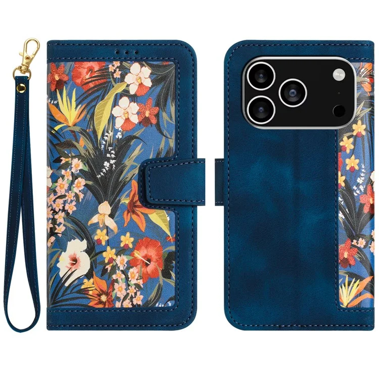 iPhone 17 Pro Plånboksfodral Floral Konstläder - Blå | 2353 | AlltMobil