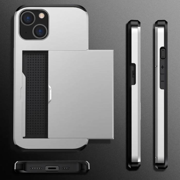 Taltech - iPhone 15 Plus Mobilskal Korthållare - Silver